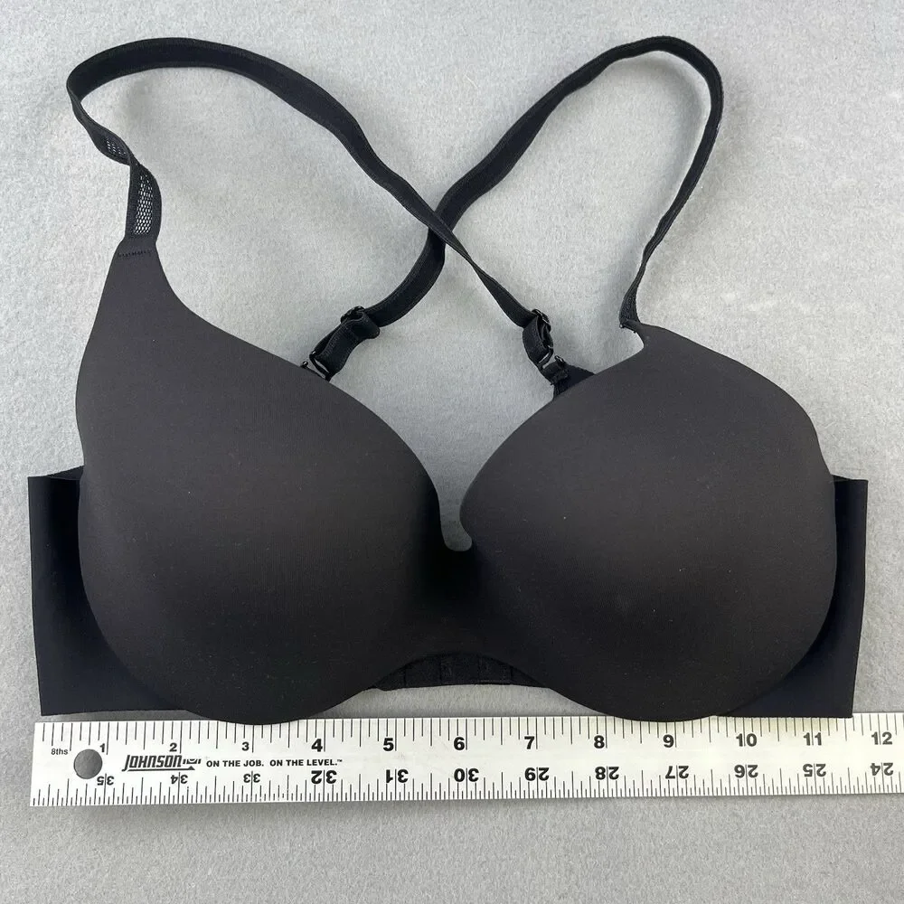 Maidenform T-Shirt Bra Size 34B Black One Fab Fit Underwire Adjustable Comfort